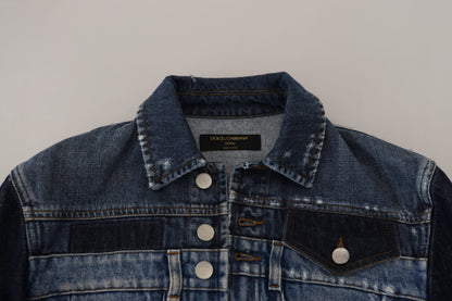 Blaue kurze Blousonjacke aus Denim-Baumwolle