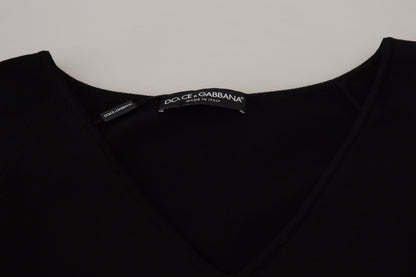 Schwarzer Viskose Pullover mit tiefem V-Ausschnitt