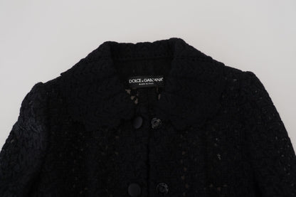 Schwarze Jacke mit gestricktem Knopfkragen aus Wolle
