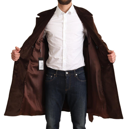 Brauner Leder Langer Trenchcoat Männer Jacke