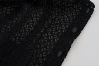 Schwarze Jacke mit gestricktem Knopfkragen aus Wolle