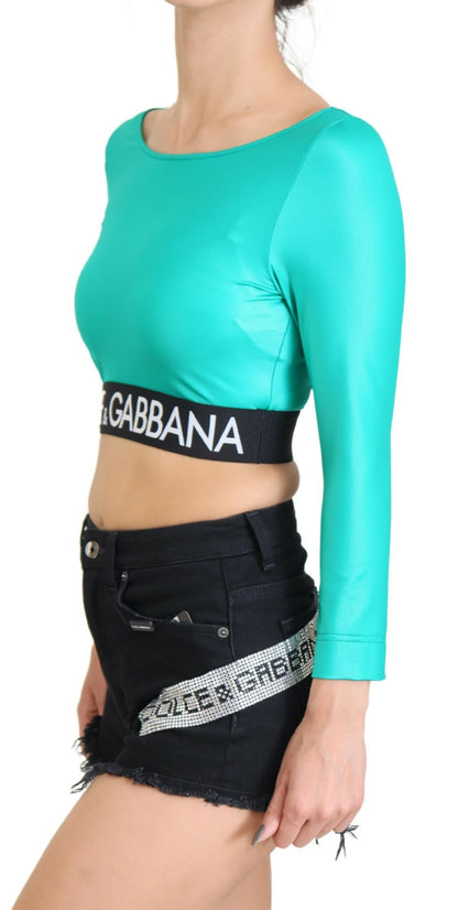 Grünes langärmeliges DG Logo Bluse Cropped Top