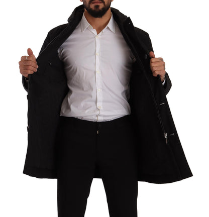 Schwarzer Denim-Parka-Mantel mit Kapuze Winterjacke