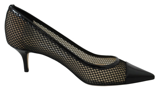 Schwarze Amika 50 Pumps aus Mesh und Leder