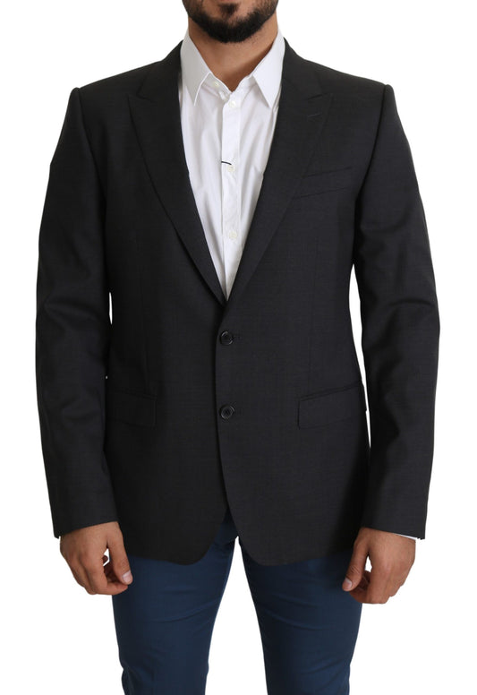 Grauer einreihiger Wollmantel Blazer