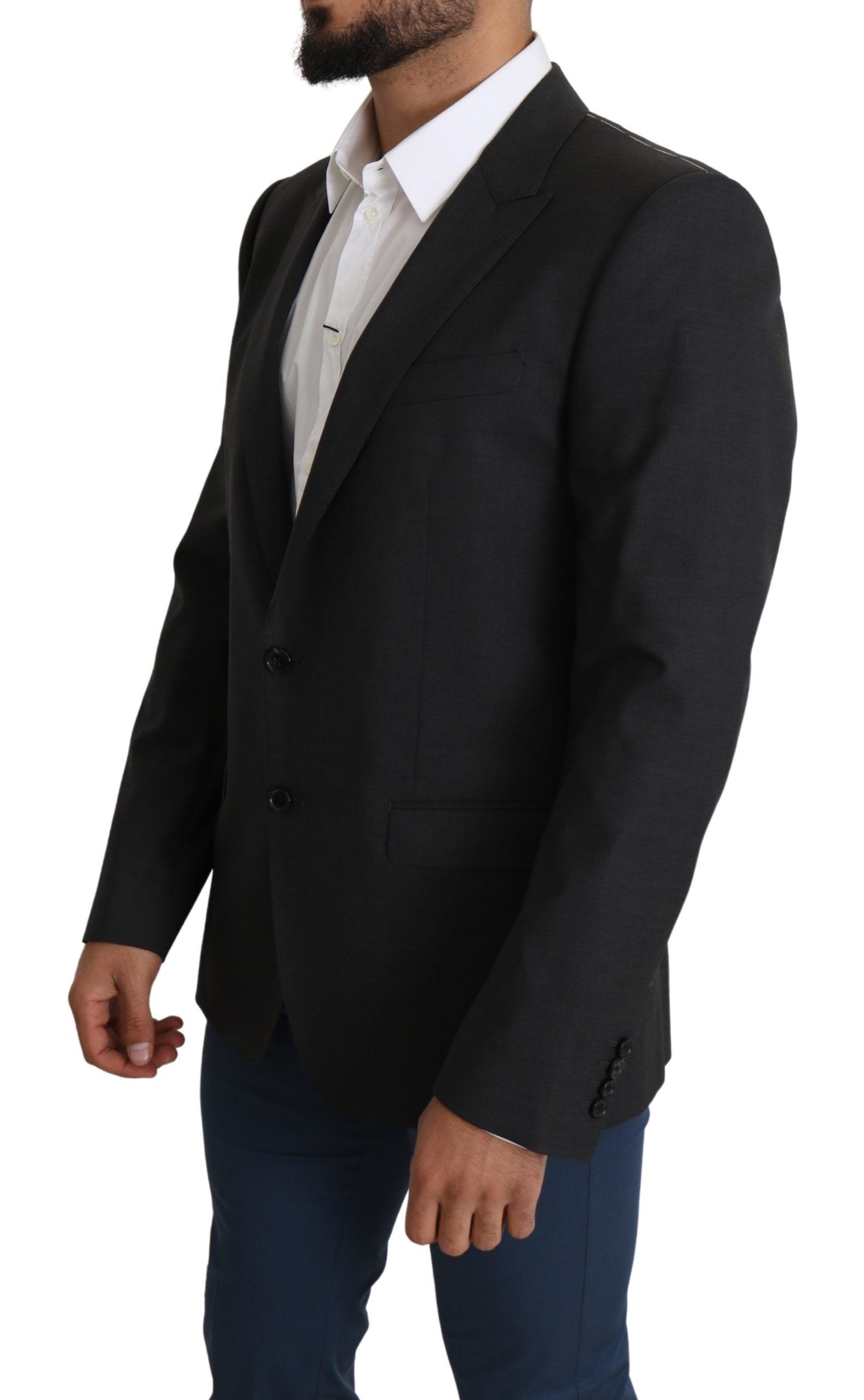 Grauer einreihiger Wollmantel Blazer