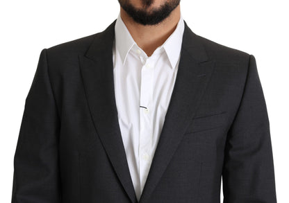 Grauer einreihiger Wollmantel Blazer