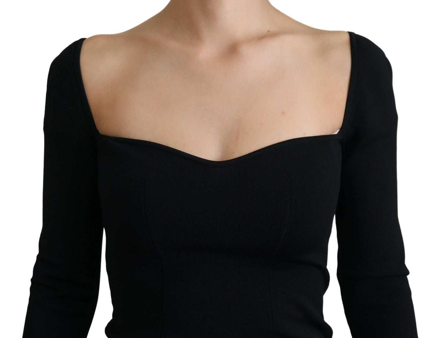 Schwarzer Viskose Pullover mit Sweetheart-Ausschnitt