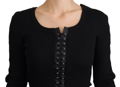 Schwarzer Wollstrickpullover mit schmaler Passform