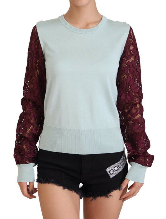 Multicolor Rundhals-Pullover mit Spitze