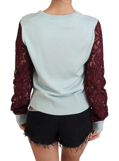 Multicolor Rundhals-Pullover mit Spitze