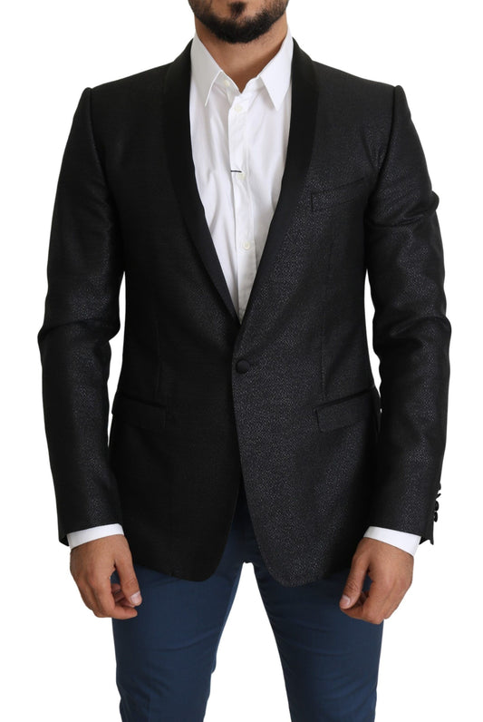Schwarzer einreihiger Jacquard-Blazer aus GOLD