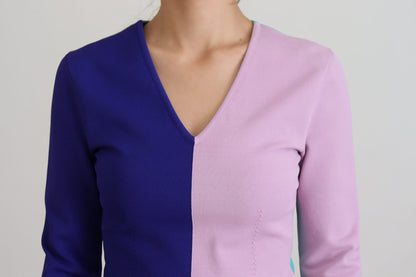 Multicolor Pullover mit V-Ausschnitt und langen Ärmeln aus Viskose
