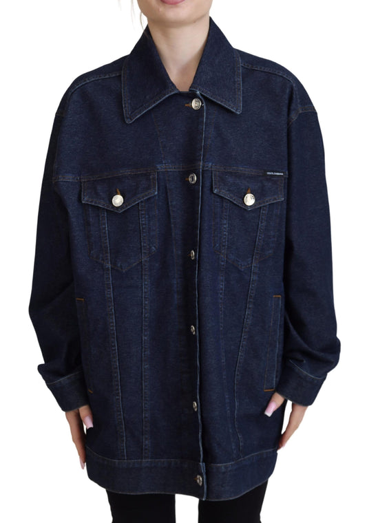 Blaue Denimjacke mit Kragen aus Baumwolle und Knopfleiste