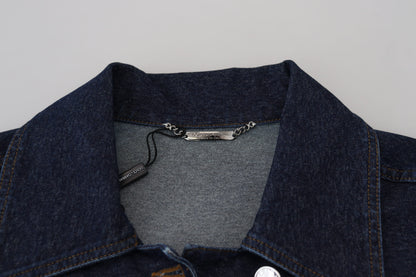Blaue Denimjacke mit Kragen aus Baumwolle und Knopfleiste