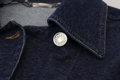 Blaue Denimjacke mit Kragen aus Baumwolle und Knopfleiste