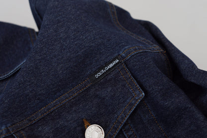Blaue Denimjacke mit Kragen aus Baumwolle und Knopfleiste