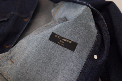 Blaue Denimjacke mit Kragen aus Baumwolle und Knopfleiste