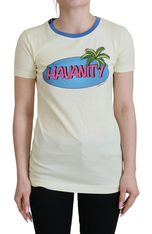 Gelbes Havanity Tee mit Rundhalsausschnitt Baumwoll-T-Shirt