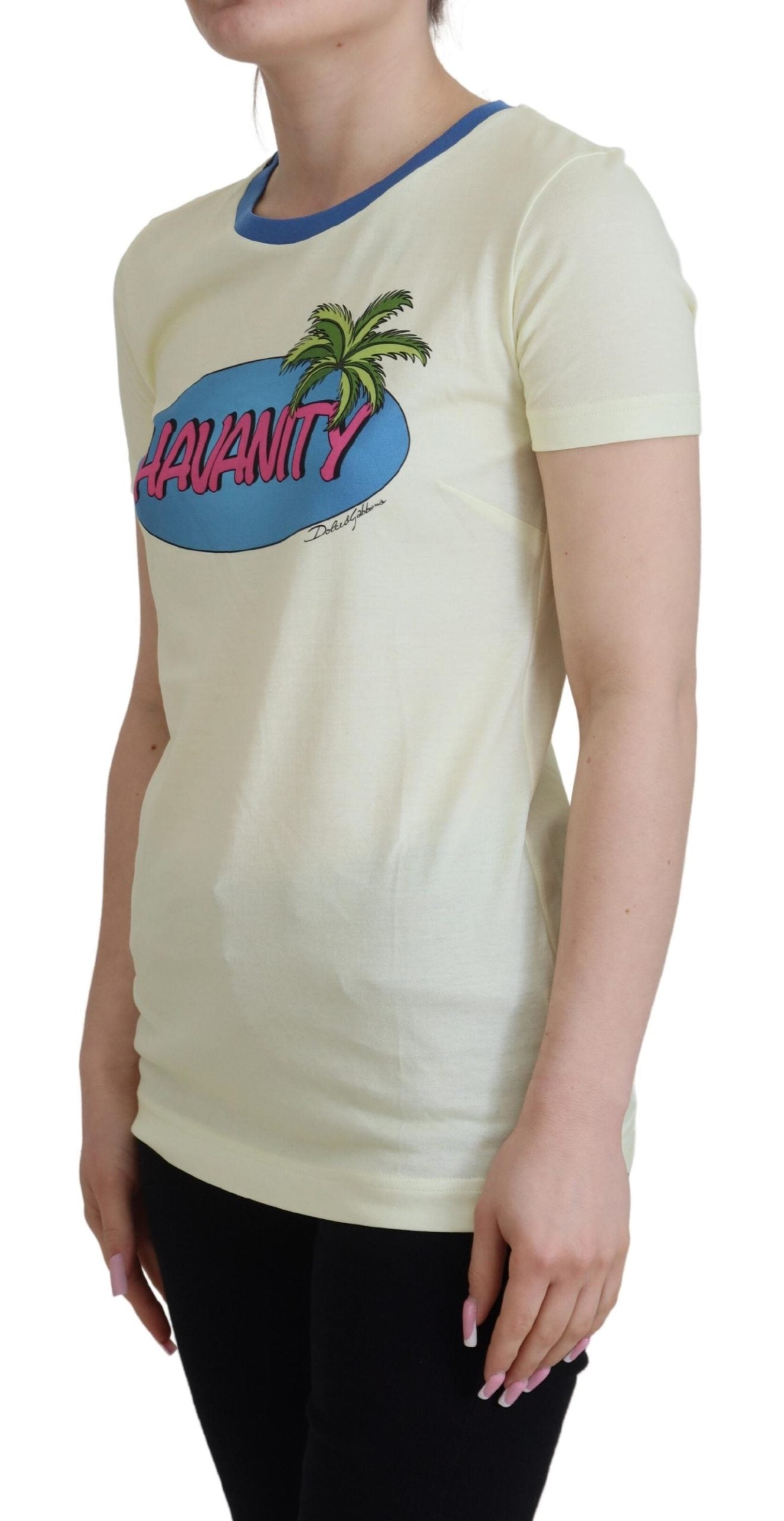 Gelbes Havanity Tee mit Rundhalsausschnitt Baumwoll-T-Shirt