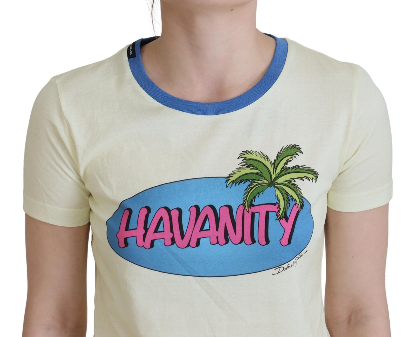 Gelbes Havanity Tee mit Rundhalsausschnitt Baumwoll-T-Shirt