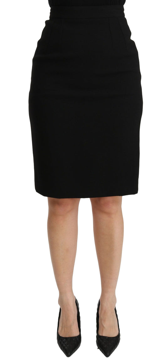 Schwarzer A-Linien Mini-Wollrock mit hoher Taille