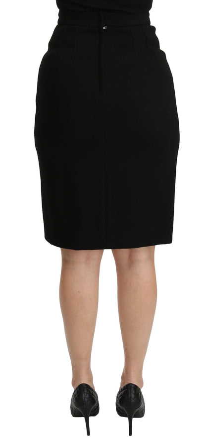 Schwarzer A-Linien Mini-Wollrock mit hoher Taille