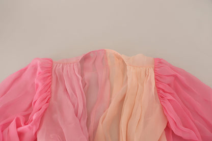 Rosa Seiden-Wickelbluse mit langen Ärmeln Top