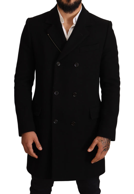 Schwarzer Wollmantel Double Breasted Coat Men
