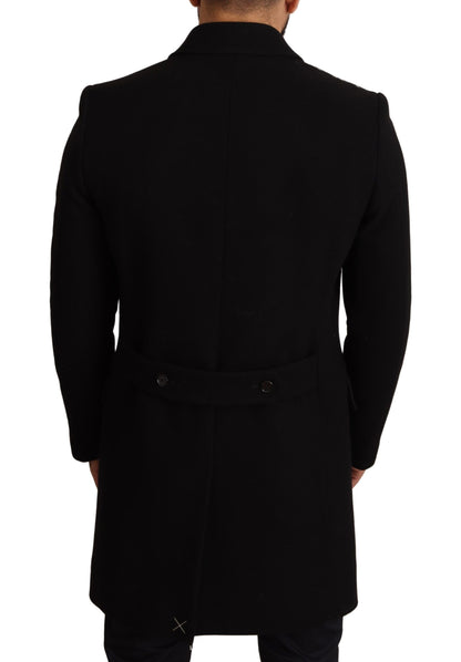 Schwarzer Wollmantel Double Breasted Coat Men