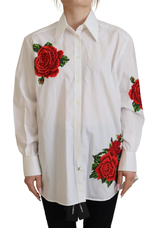 Weißes Baumwollshirt mit Blumenstickerei