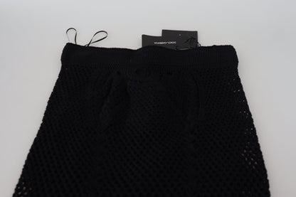 Schwarzer Baumwollstrickrock mit hoher Taille für Meerjungfrauen