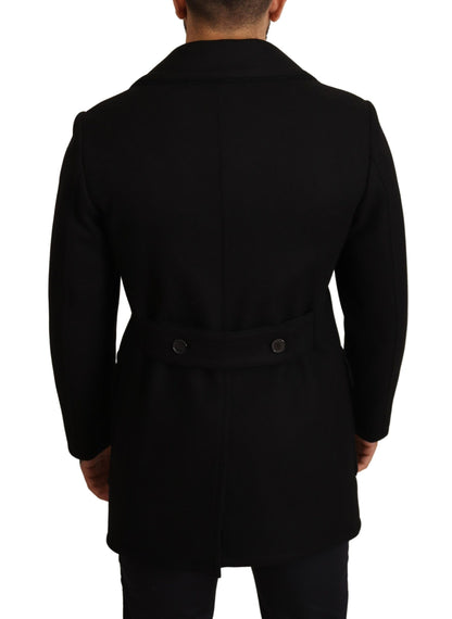 Schwarzer Wolltrench Peacoat Jacke
