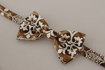 Weiß Braun Seide Verstellbare Hals Papillon Fliege