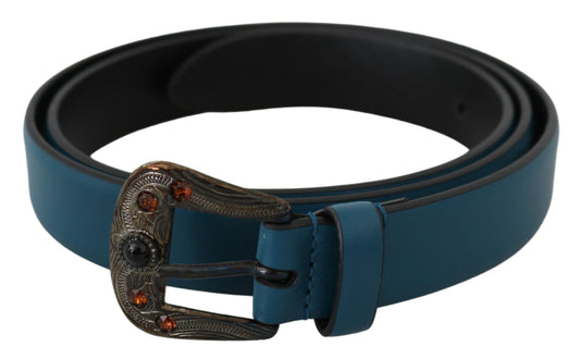 Blauer Leder Bernstein Kristall Barock Schnalle Gürtel