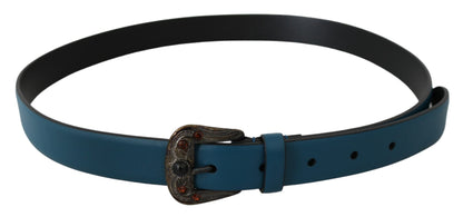 Blauer Leder Bernstein Kristall Barock Schnalle Gürtel