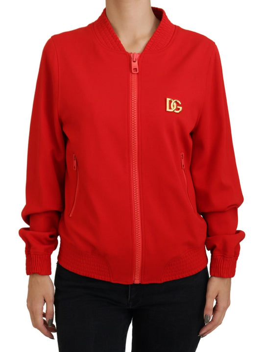 Roter Viskose-Blouson-Pullover mit durchgehendem Reißverschluss und DG-Logo