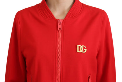 Roter Viskose-Blouson-Pullover mit durchgehendem Reißverschluss und DG-Logo