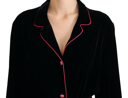 Schwarzer Blazer mit Gürtel und Knöpfen Viskosejacke