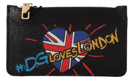 Schwarzes Leder #DGLovesLondon Frauen Kartenhalter Münzetui Brieftasche