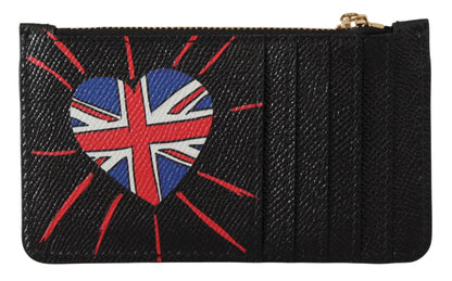 Schwarzes Leder #DGLovesLondon Frauen Kartenhalter Münzetui Brieftasche