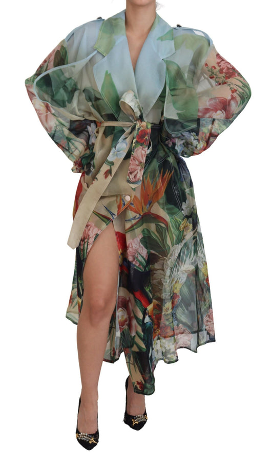 Multicolor Wald Seide Trenchcoat Jacke