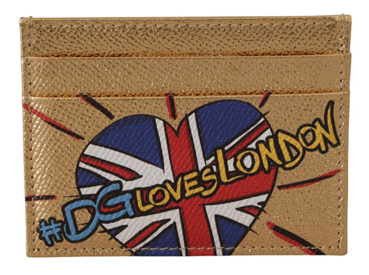 Goldfarbenes Leder #DGLovesLondon Damen Kartenhalter Etui Geldbörse