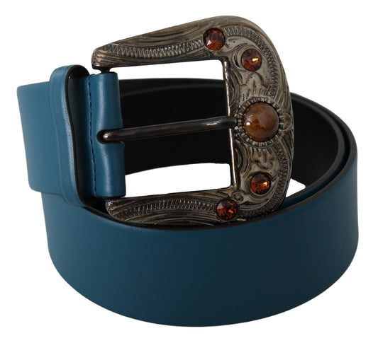 Blaues Leder Orange Kristall Barock Schnalle Gürtel