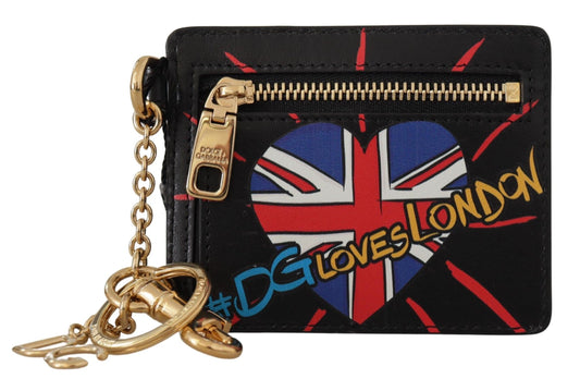 Schwarzes Leder #DGLovesLondon Schlüsselanhänger Kartenhalter Münzetui