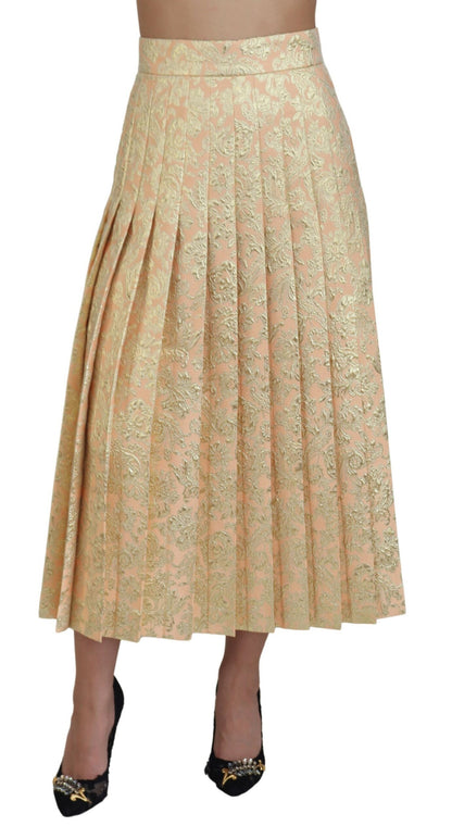 Beigefarbener Plissee-Midirock aus Blumenjacquard