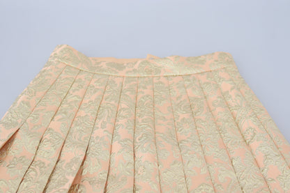 Beigefarbener Plissee-Midirock aus Blumenjacquard