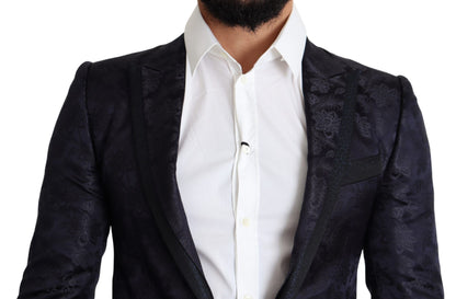 Blauer Jacquard-Mantel aus Seide mit Blumenmuster MARTINI Blazer