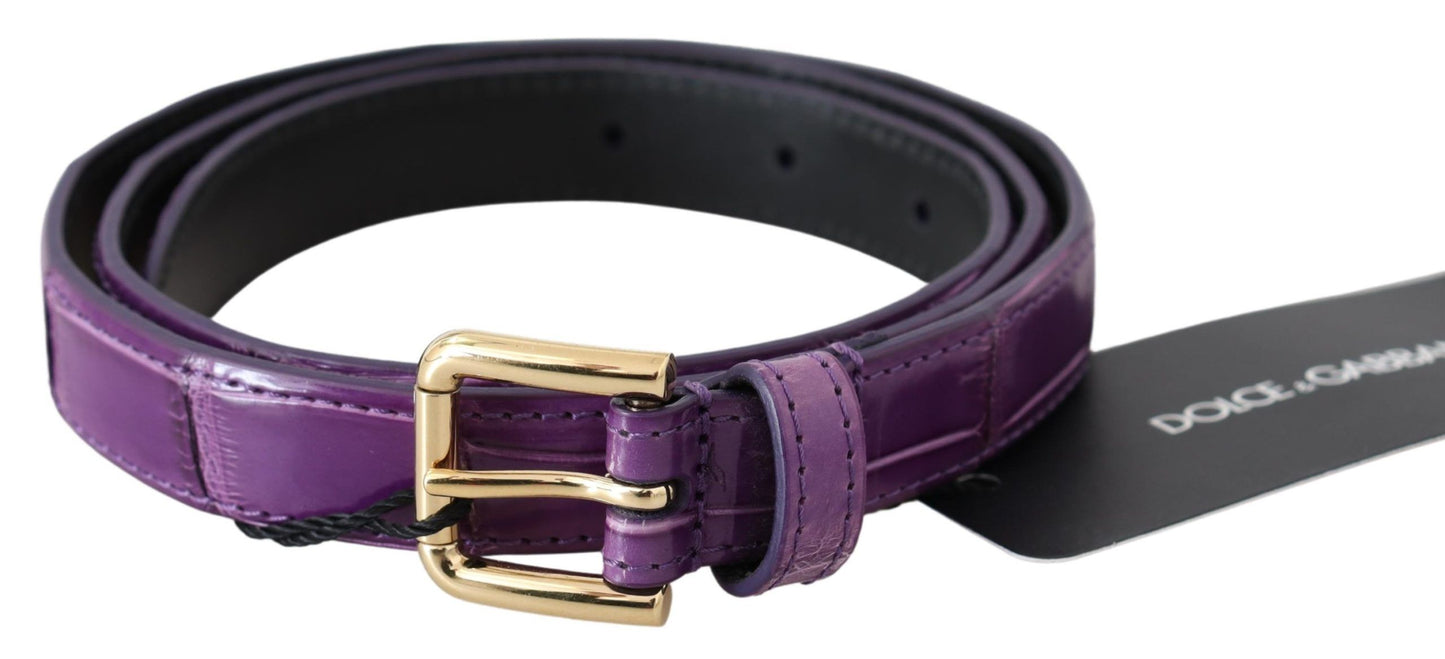 Lila Leder Gold-Ton Schnalle Krokodil Gürtel