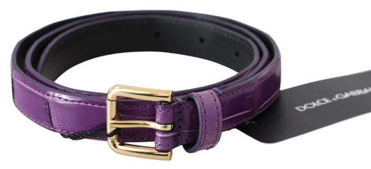 Lila Leder Gold-Ton Schnalle Krokodil Gürtel